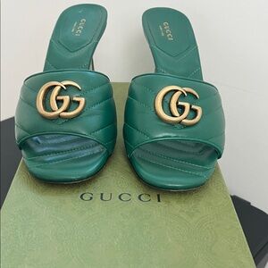 Gucci Women's Emerald Green Mules with Gold Logo
